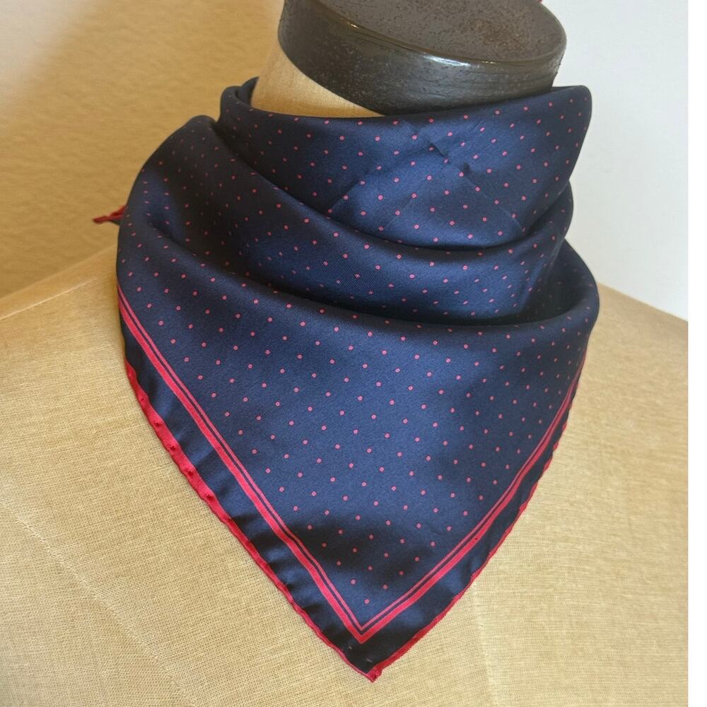 Vintage Blue Red polka dot 17’x17’ square silk made in Italy scarf bandana